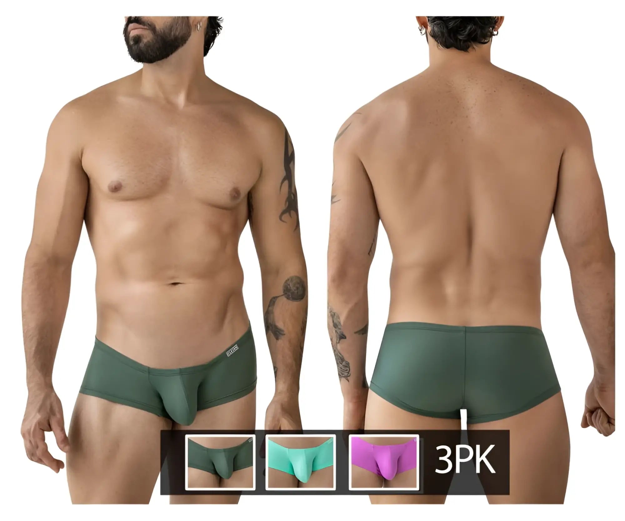 Men’s clever 229961 dark green form-fitting seamless briefs from the australian latin trunks multi-colored 3pk set