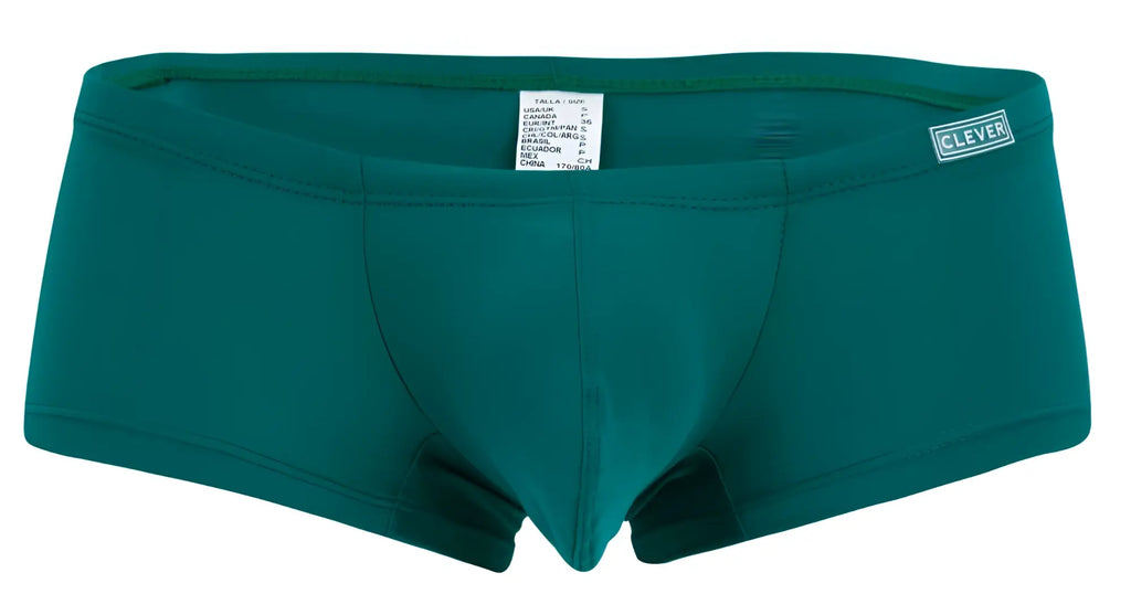 Teal colored form fitting men’s briefs with clever brand label on waistband from clever 229963 3pk australian latin trunks multi-colored