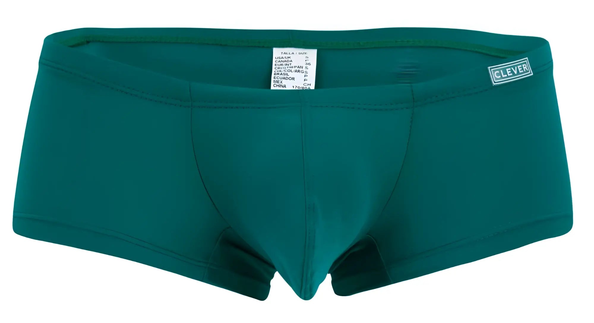 Teal colored form fitting men’s briefs with clever brand label on waistband from clever 229963 3pk australian latin trunks multi-colored