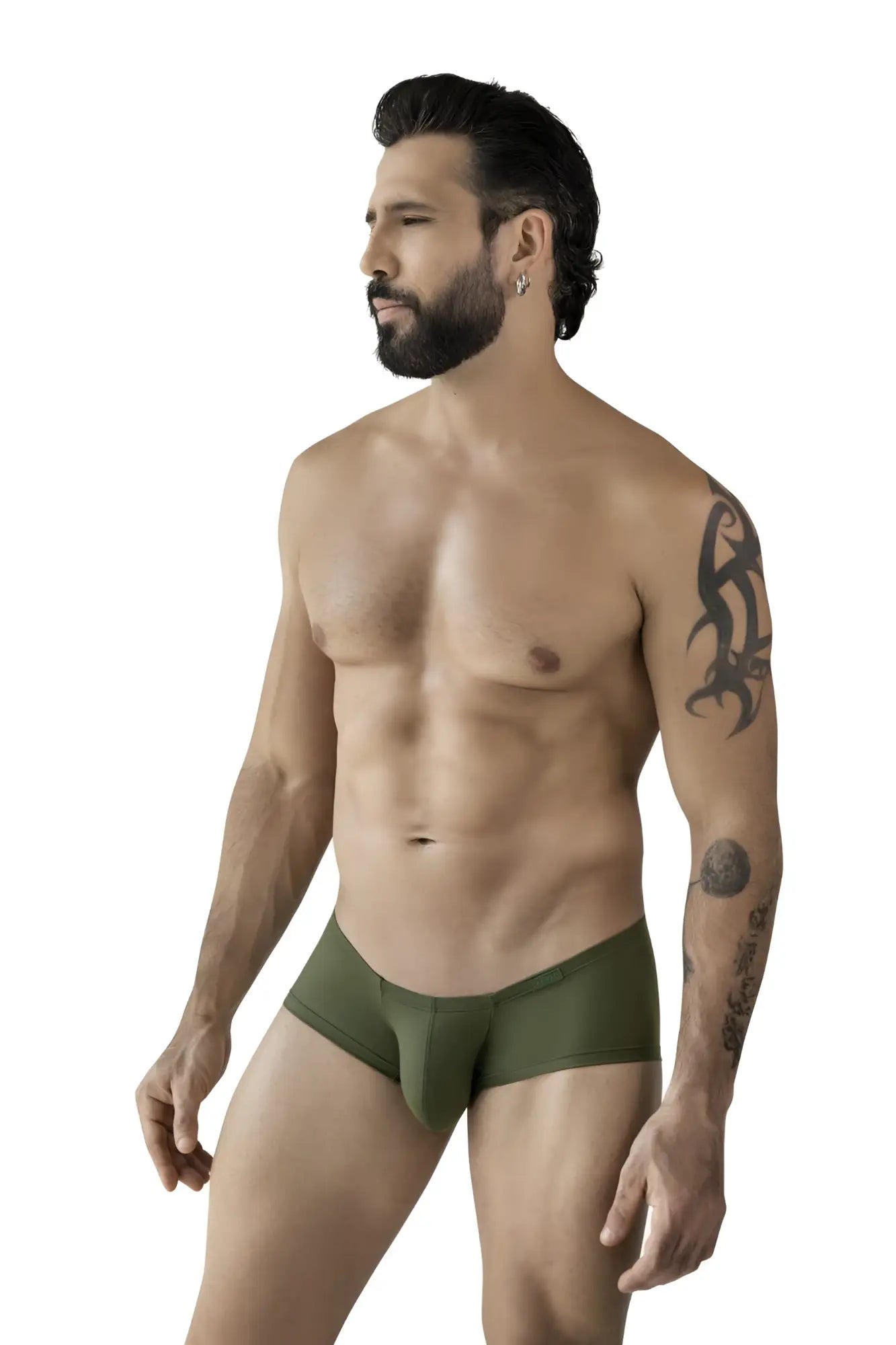 Olive green men’s briefs from clever 229964 3pk australian latin trunks multi-colored pack visible from the front