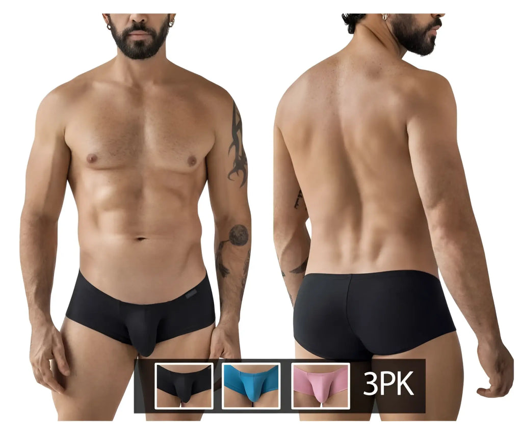 Black men’s briefs clever 229965 3pk australian latin trunks multicolored with smooth elastic waistband and form-fitting design