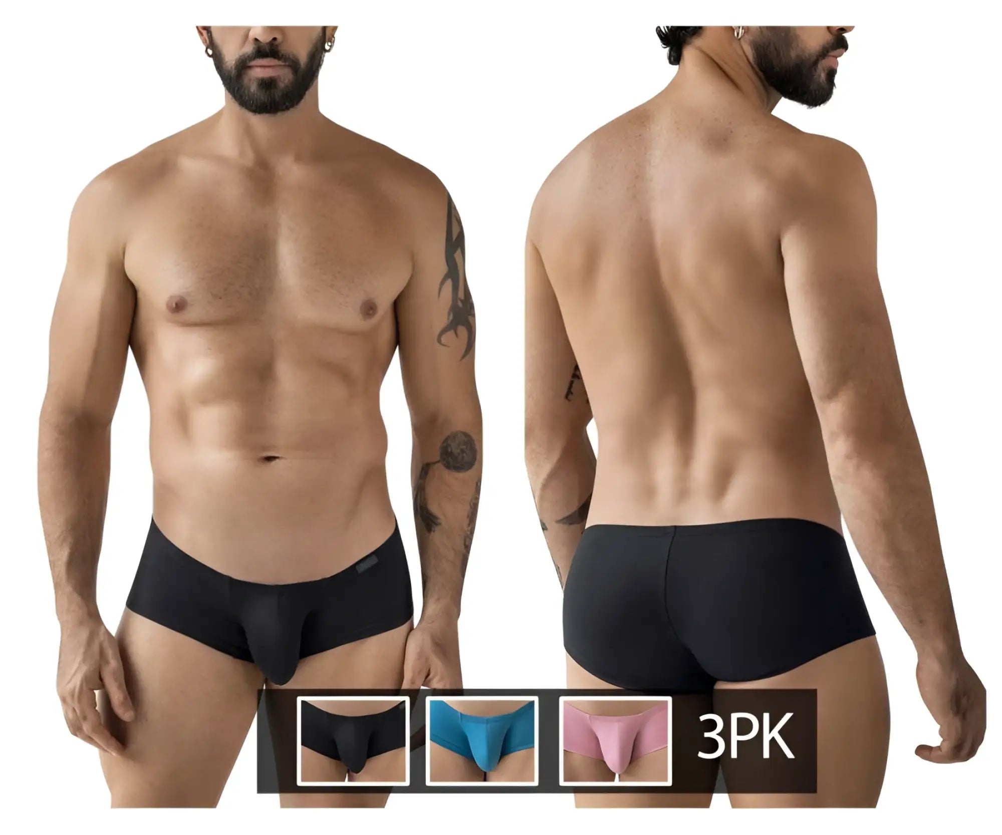 Black men’s briefs clever 229965 3pk australian latin trunks multicolored with smooth elastic waistband and form-fitting design