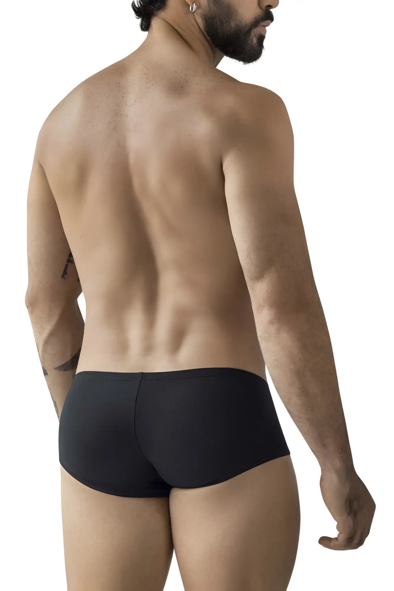 Black clever 229965 australian latin trunks showing the back side with smooth, form-fitting fabric and subtle seam details