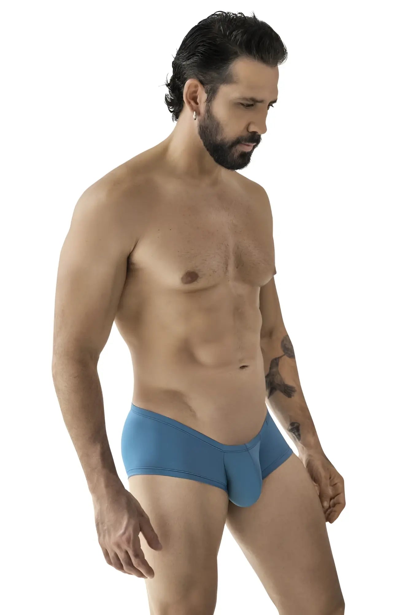 Blue men’s briefs from Clever 229965 3PK Australian Latin trunks with smooth form-fitting multi-colored design