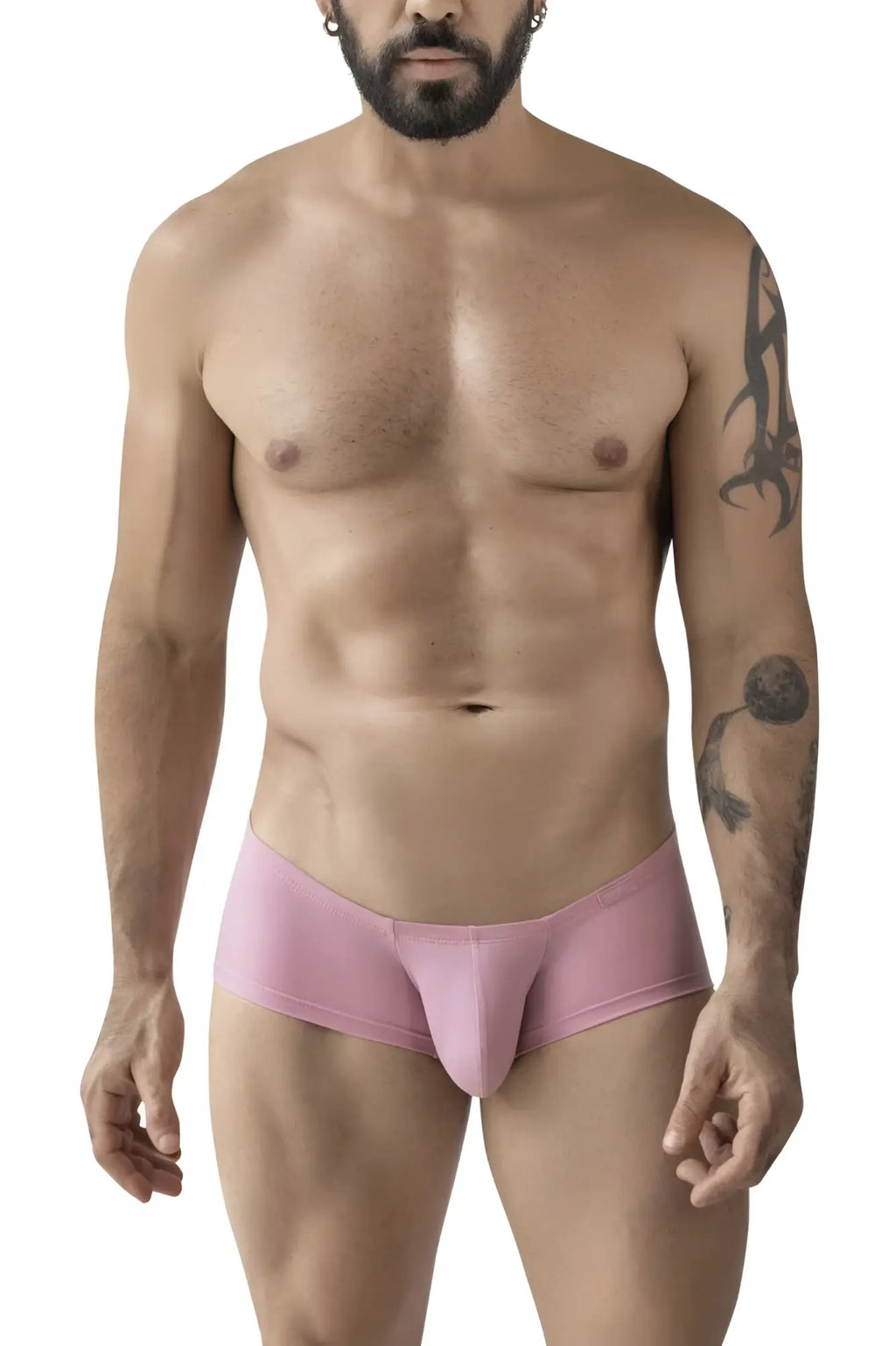 Pink clever australian latin athletic briefs with snug fit smooth fabric and multi-colored design front view