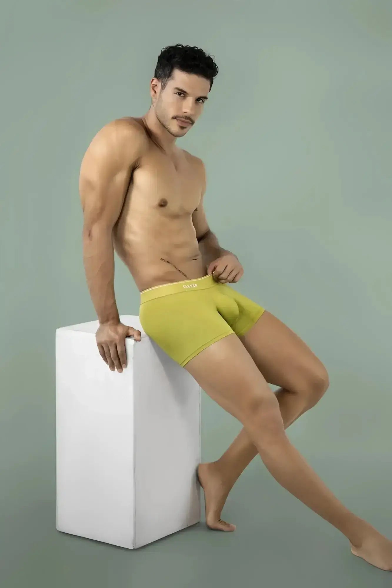Clever 26008 Atenea green boxer briefs on a model, lifestyle shot.