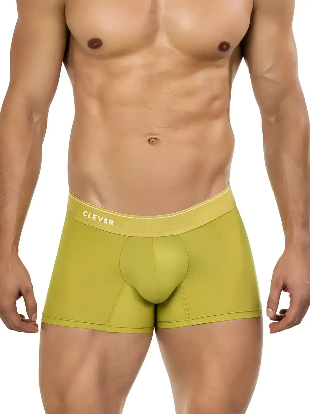 Front view of Clever 26008 Atenea boxer briefs in green on a male model.