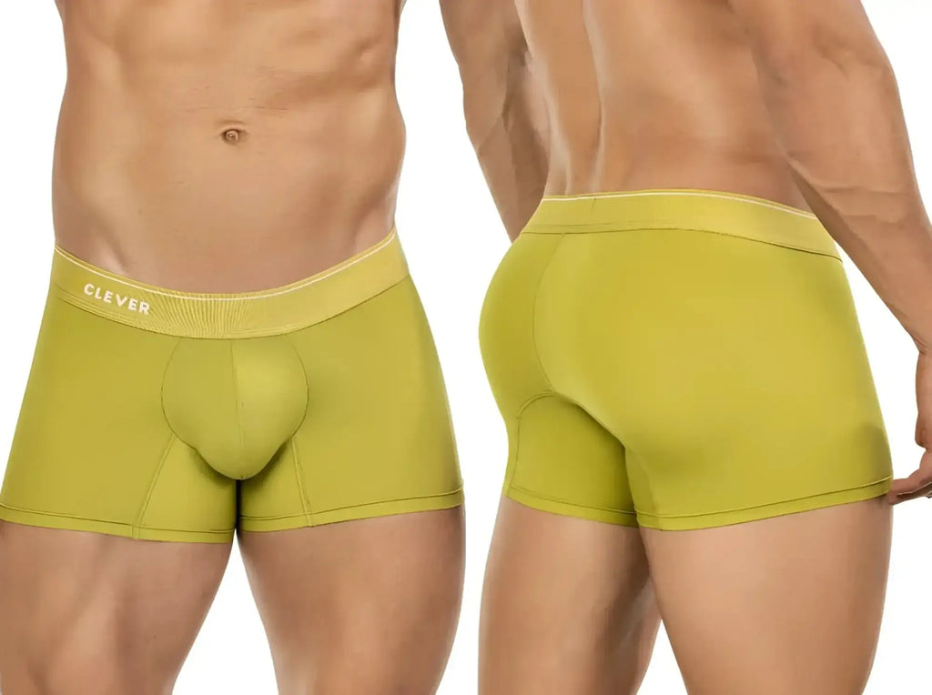 Front and back view of Clever 26008 Atenea boxer briefs in green.