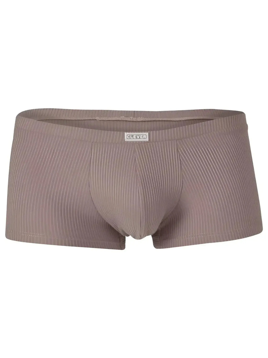 Front view of Clever 26015 Apolo trunks in sand color, featuring a ribbed fabric design.