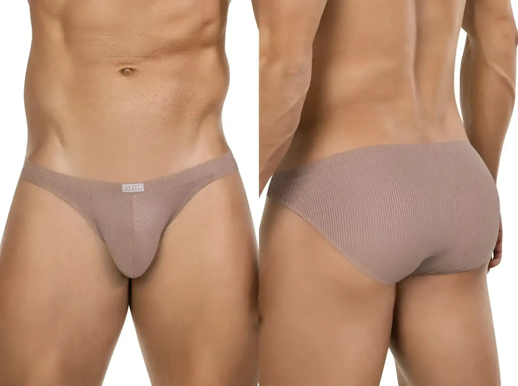 Front and back view of the Clever 26018 Apolo bikini in sand color.