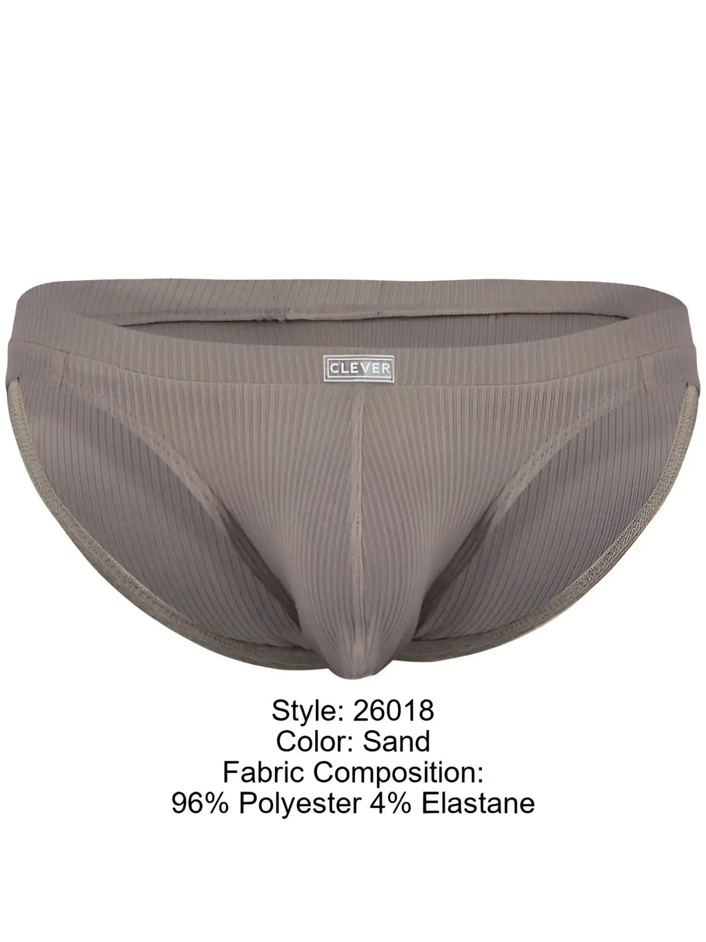 Clever 26018 Apolo bikini in sand color, front view of men's underwear with ribbed texture.
