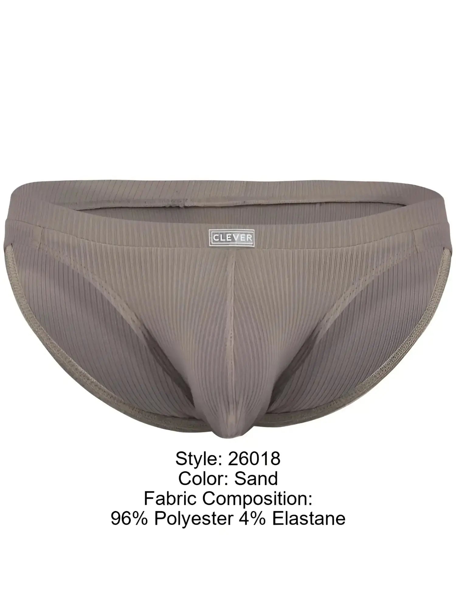 Clever 26018 Apolo bikini in sand color, front view of men's underwear with ribbed texture.
