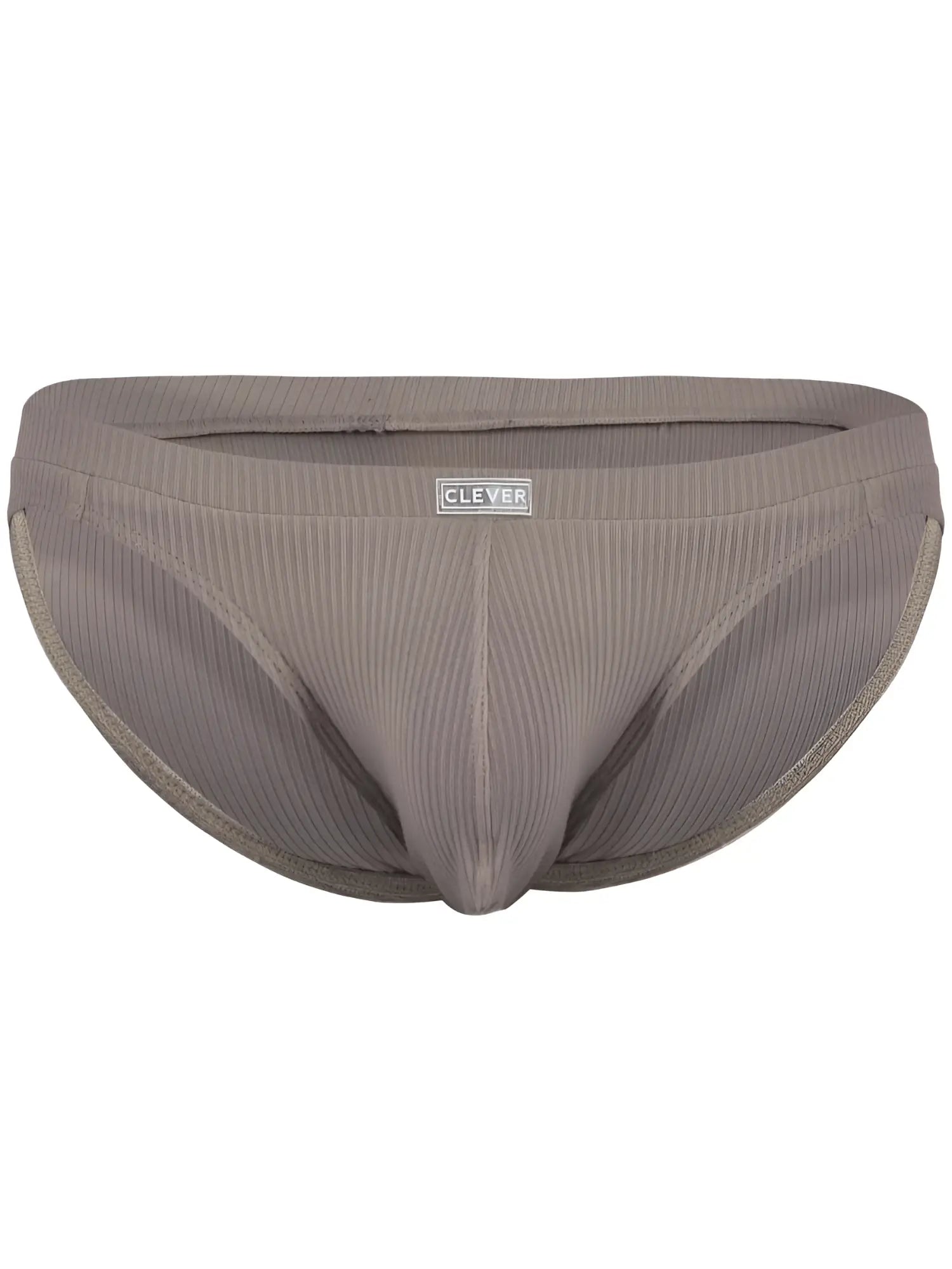 Front view of the Clever 26018 Apolo bikini in sand, featuring a ribbed fabric design.