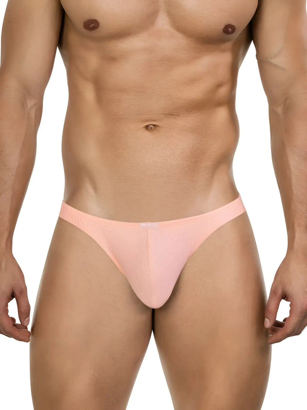 Front view of Clever 26020 Apolo thong in orange worn by a model.