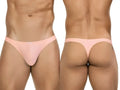 Front and back view of Clever 26020 Apolo thongs in orange worn by a male model.