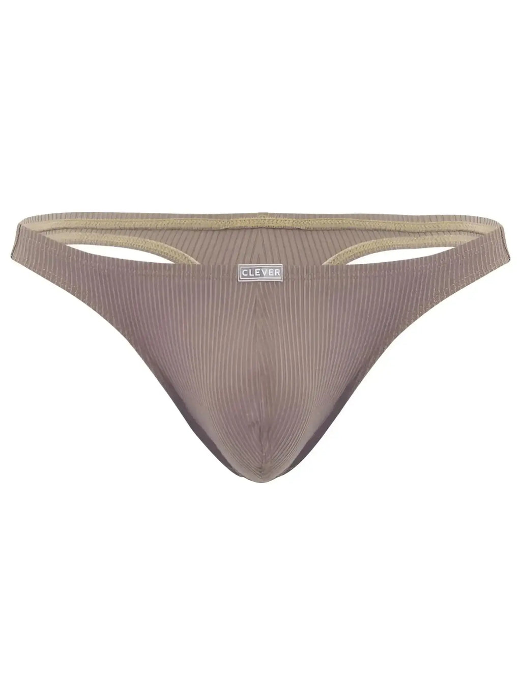 Front view of the Clever 26021 Apolo thong in sand, featuring a ribbed fabric design.