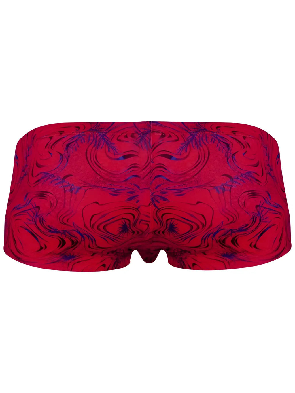 Clever 26026 Helion red trunks, back view, featuring a bold, vibrant modern abstract print.