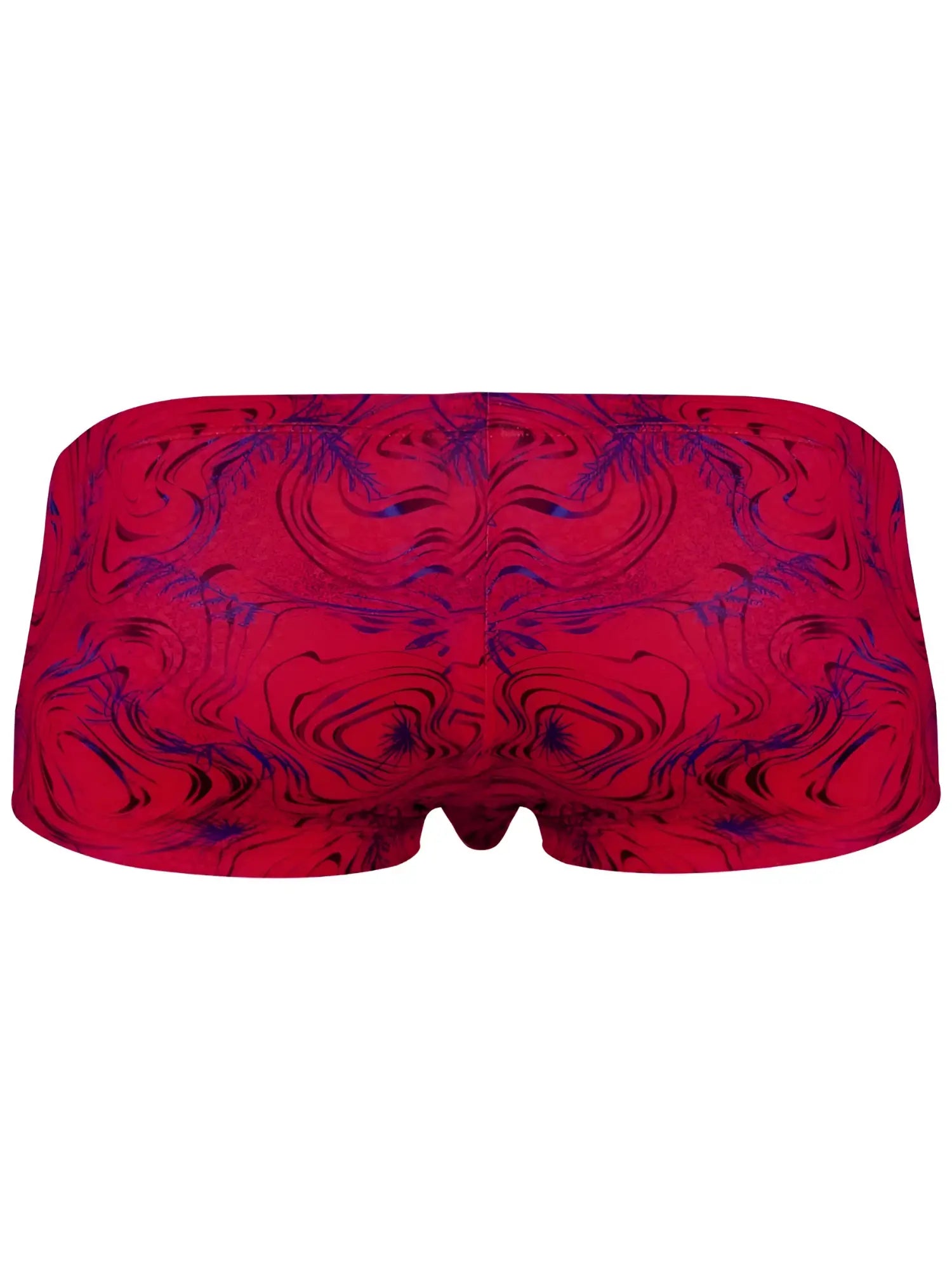 Clever 26026 Helion red trunks, back view, featuring a bold, vibrant modern abstract print.