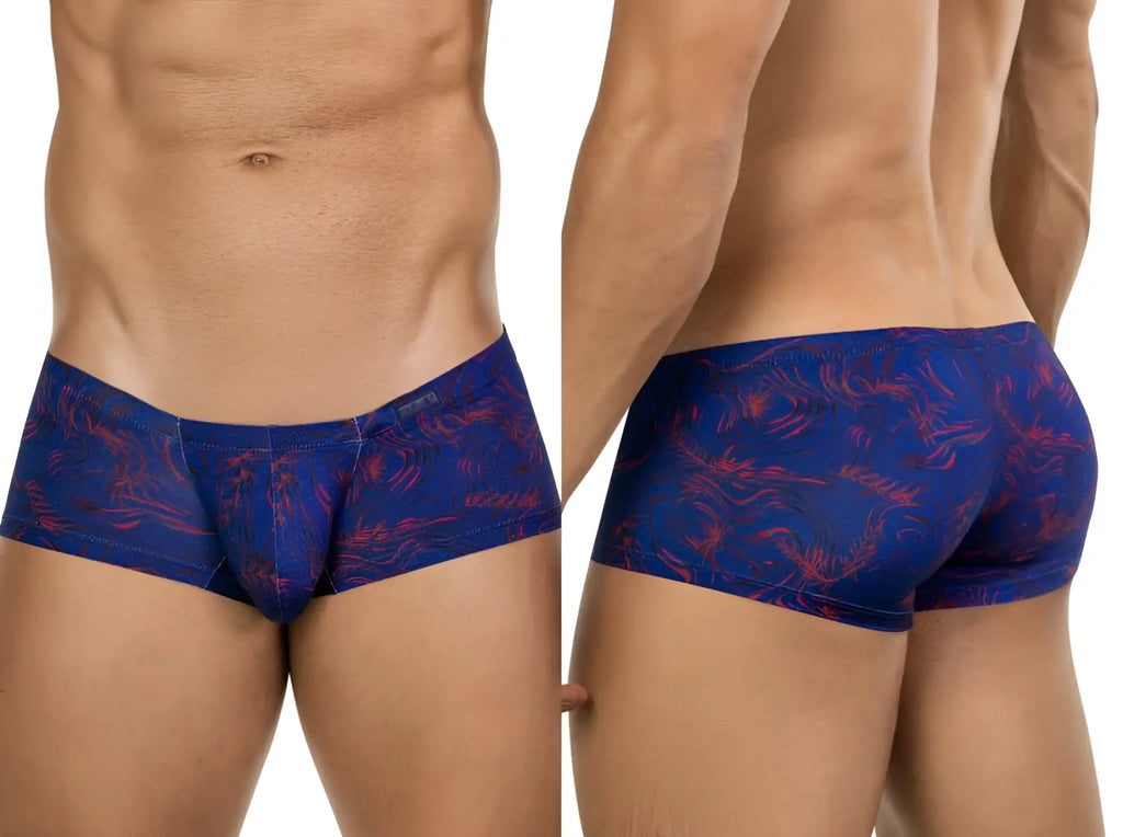 Clever 26027 Helion trunks in blue, showing front and back views on a model.