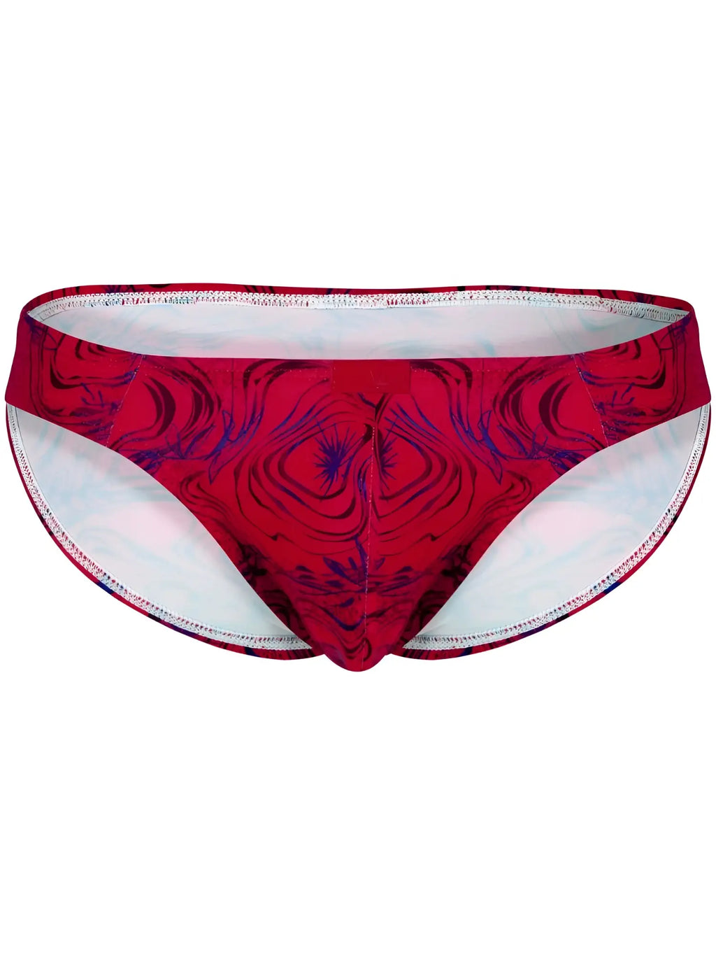 Front view of the red Clever 26028 Helion bikini with a vibrant modern print.