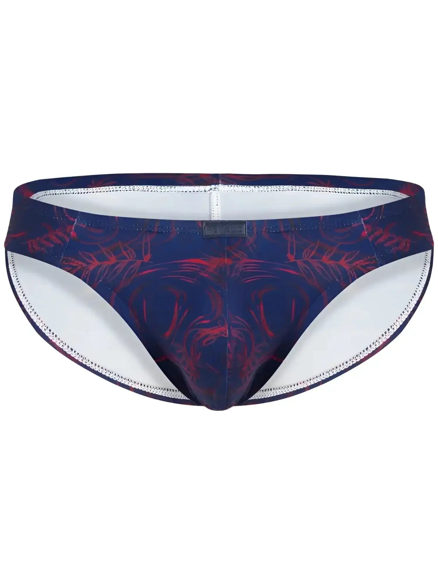 Front view of the Clever 26029 Helion Bikini in vibrant blue with a red leaf pattern.