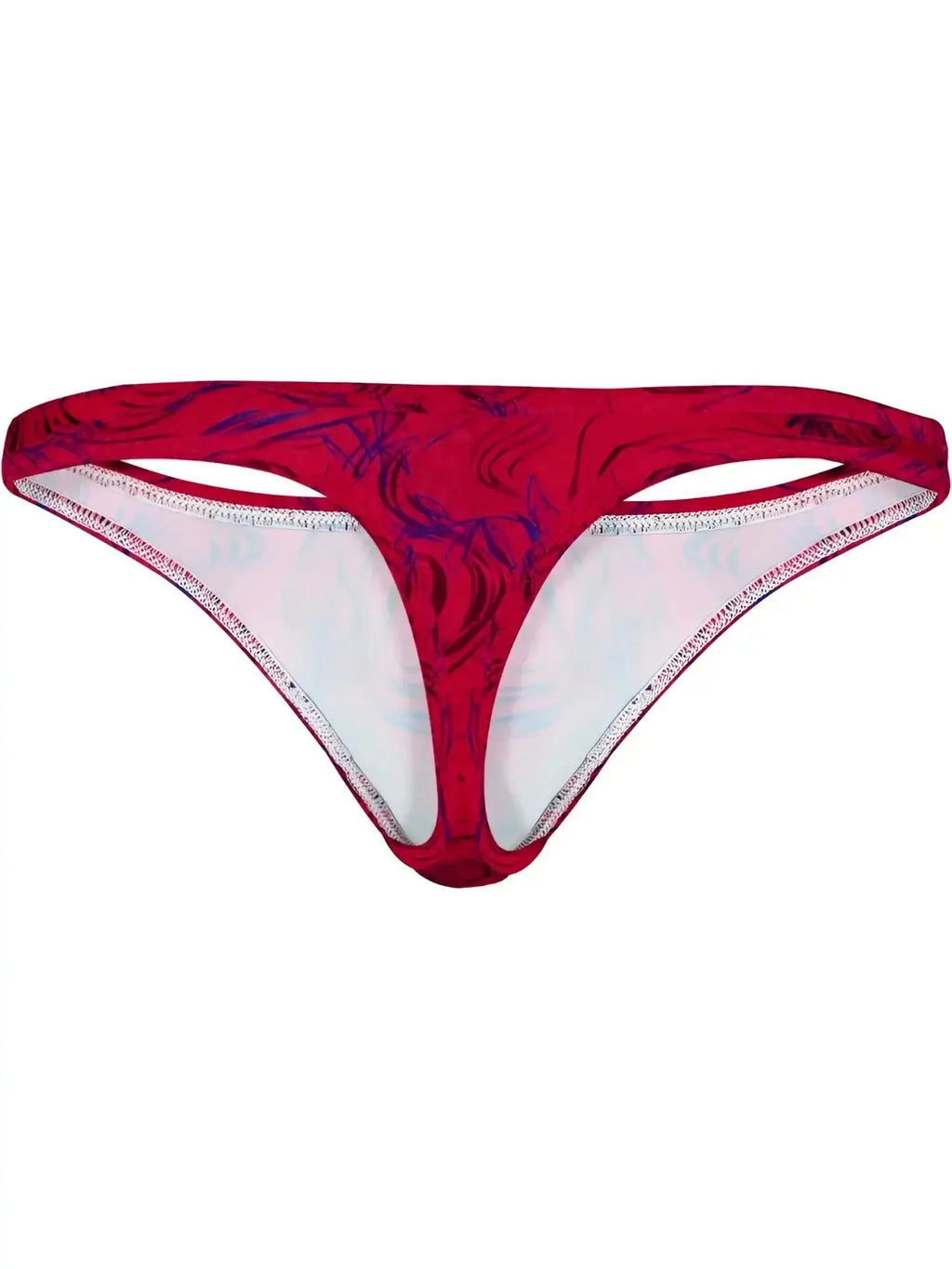 Front view of the red Clever 26030 Helion thong with a bold, vibrant patterned design.