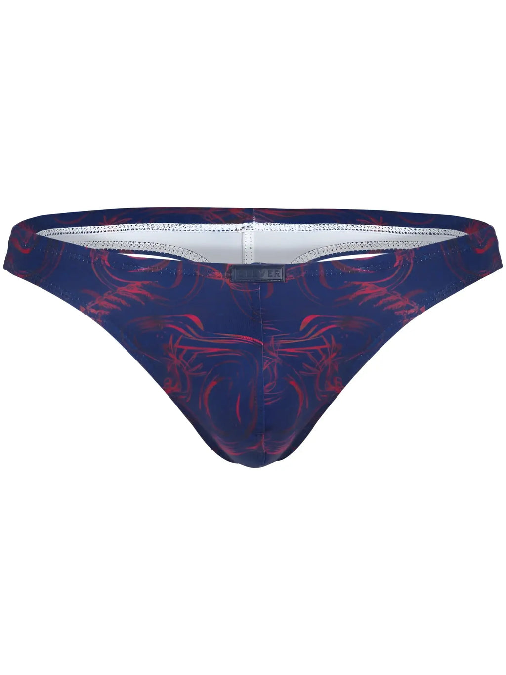 Front view of Clever 26031 Helion thong in blue with red pattern details.