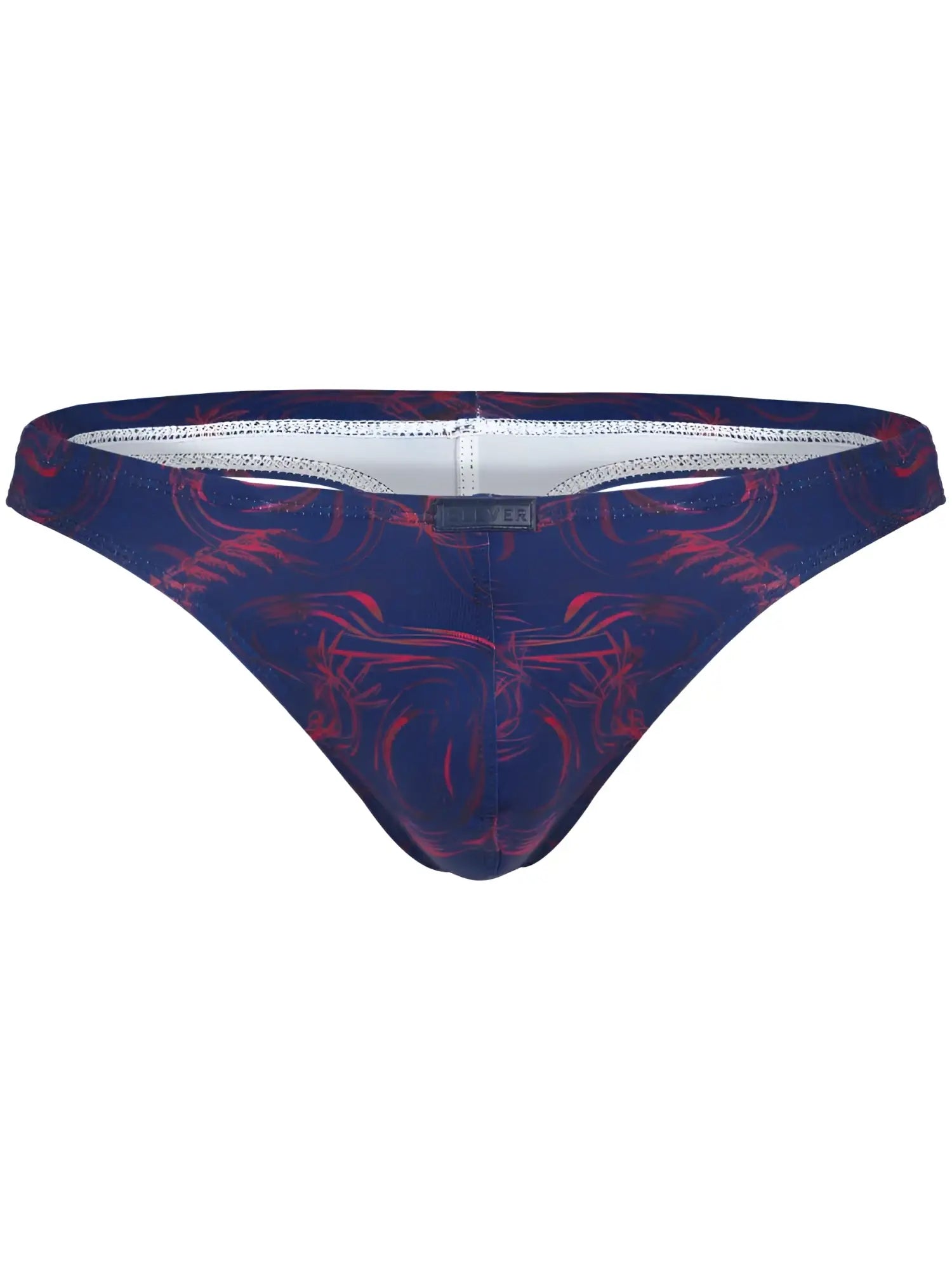 Front view of Clever 26031 Helion thong in blue with red pattern details.