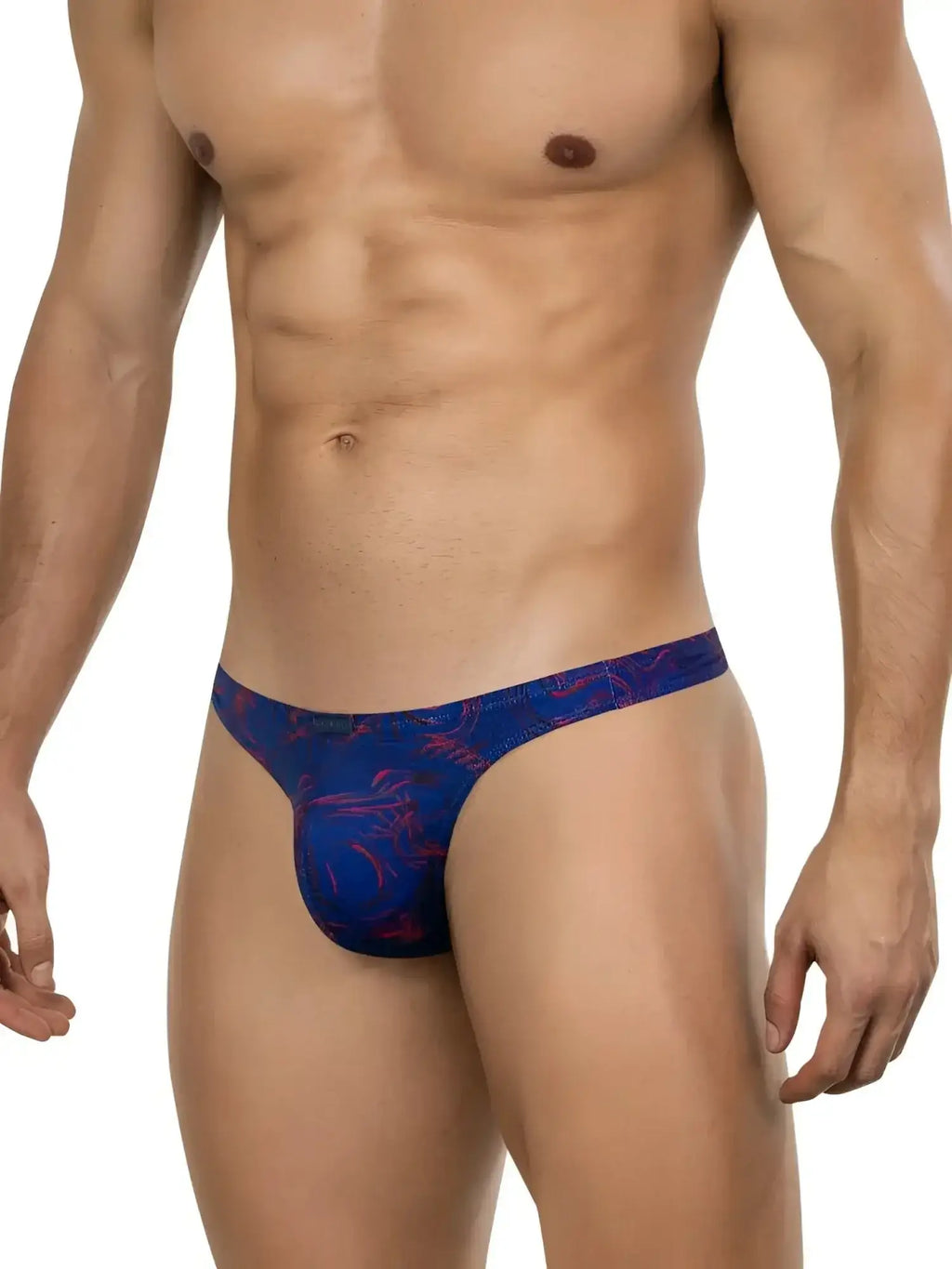 Front view of the blue Clever 26031 Helion thong on a male model.