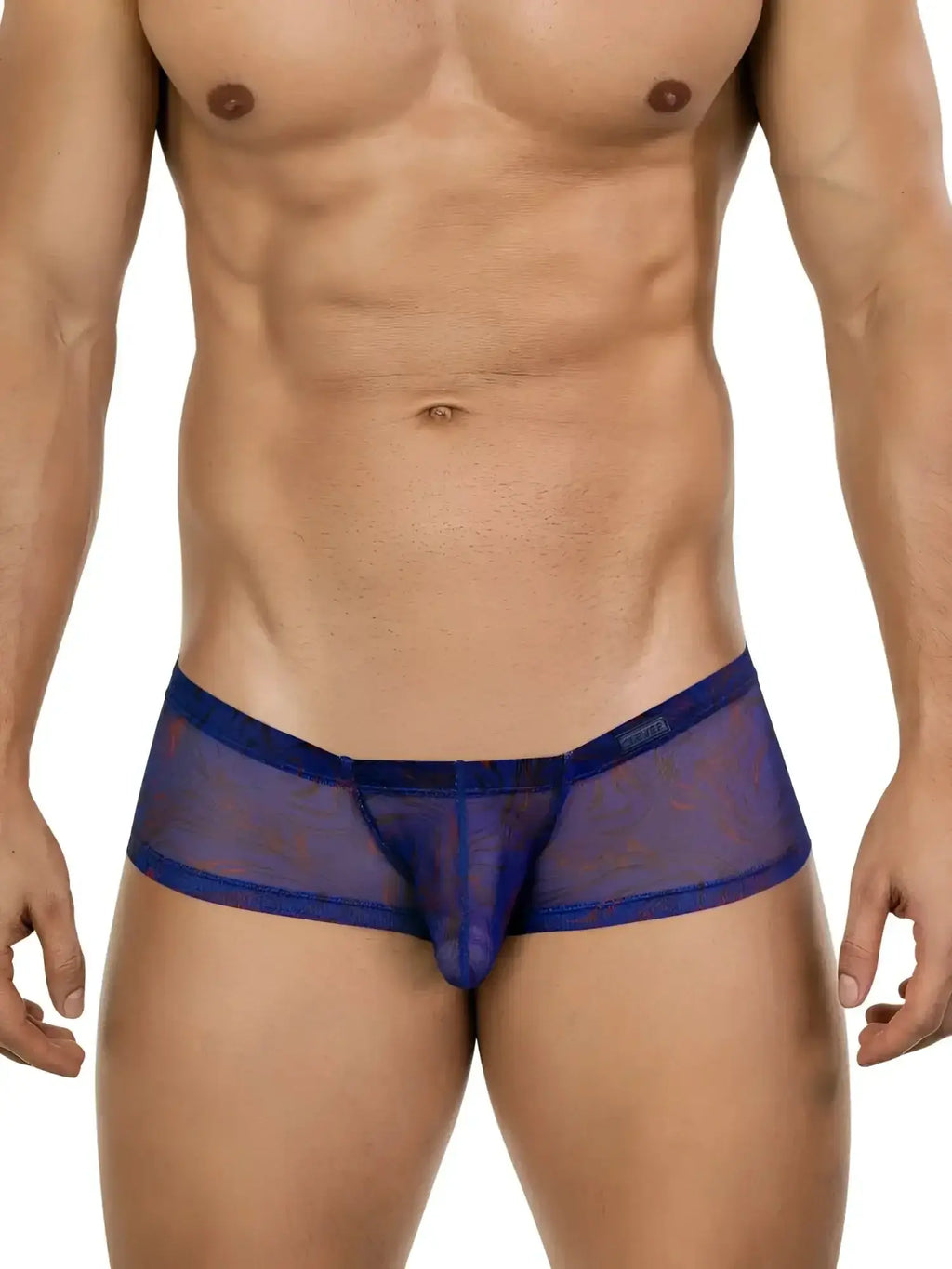Front view of Clever 26033 Calipso blue trunks in breathable mesh fabric worn by a male model.
