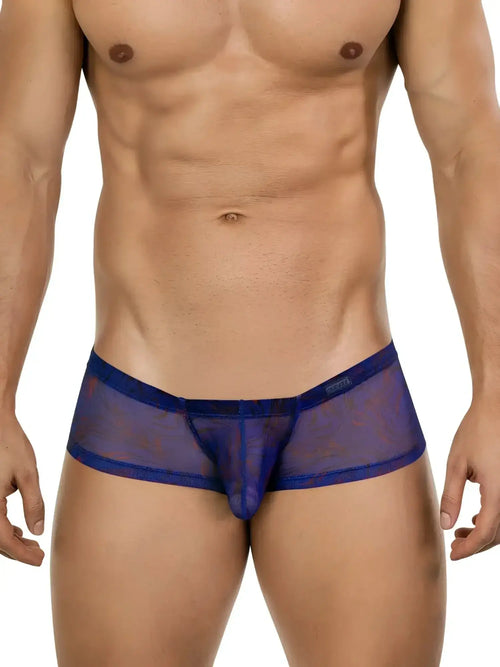 Front view of Clever 26033 Calipso blue trunks in breathable mesh fabric worn by a male model.