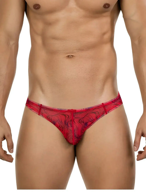 Front view of the red Clever 26034 Calipso bikini underwear on a model.
