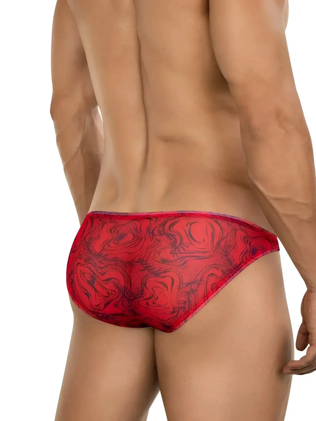 Clever 26034 Calipso Bikini in red. Rear view of the patterned men's bikini underwear.