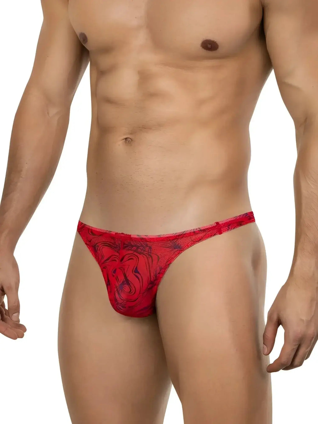 Front view of the red Clever 26036 Calipso thong worn by a model.
