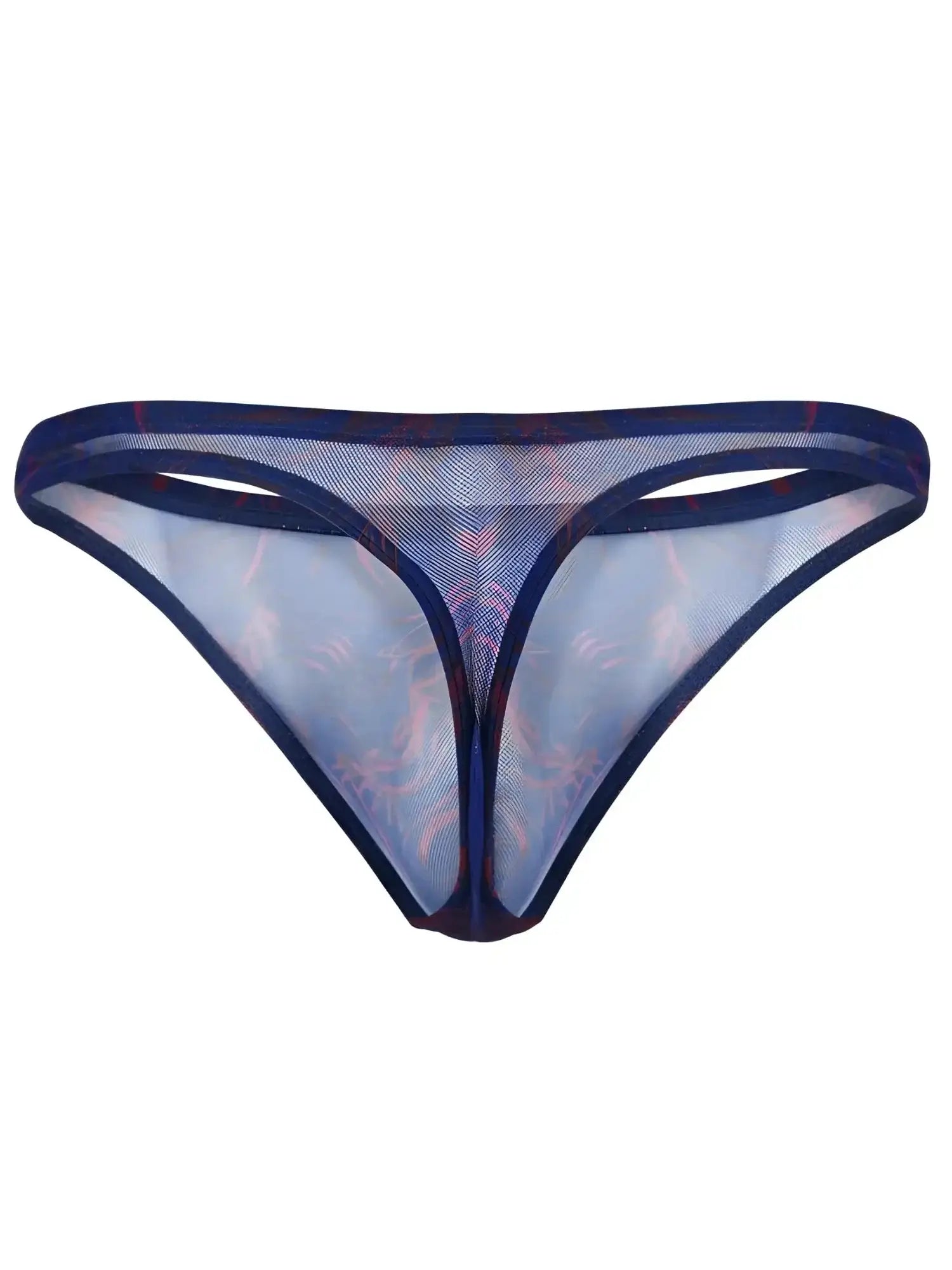 Front view of blue Clever 26037 Calipso thong with mesh fabric.