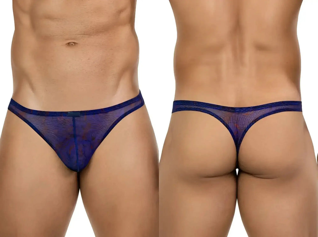 Clever 26037 Calipso thong in blue, showing front and back views on a male model.