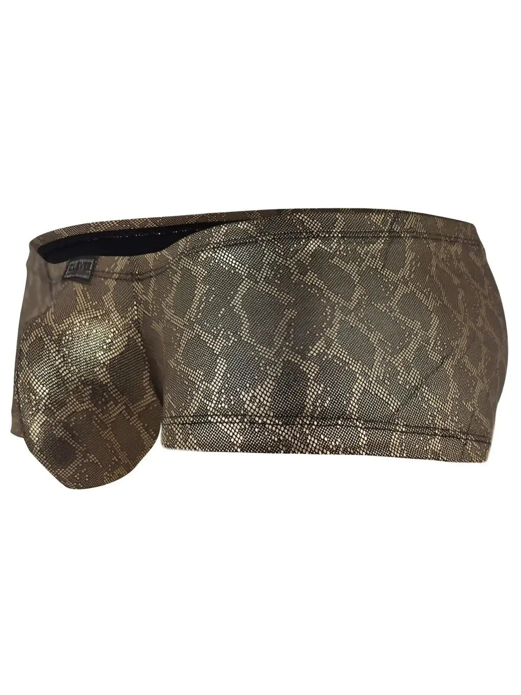 Clever 26042 Atlas Trunks in gold, side view showing the metallic snake-print fabric and contour pouch.