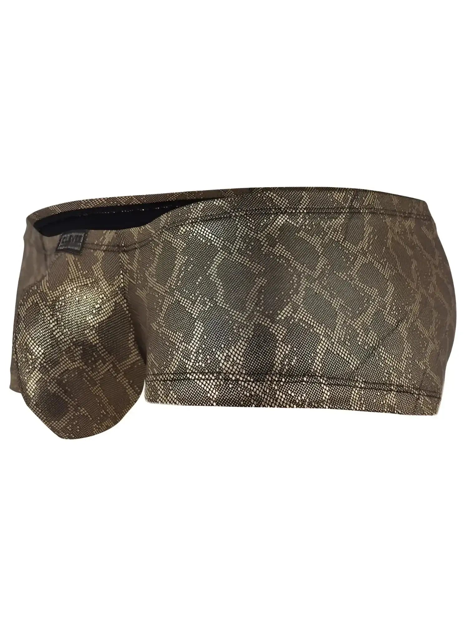Clever 26042 Atlas Trunks in gold, side view showing the metallic snake-print fabric and contour pouch.