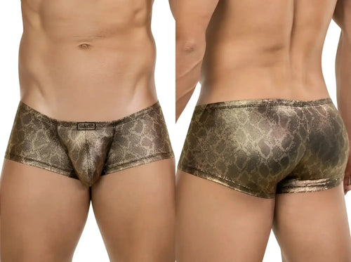Clever 26042 Atlas Trunks in gold, showing front and back views on a model.