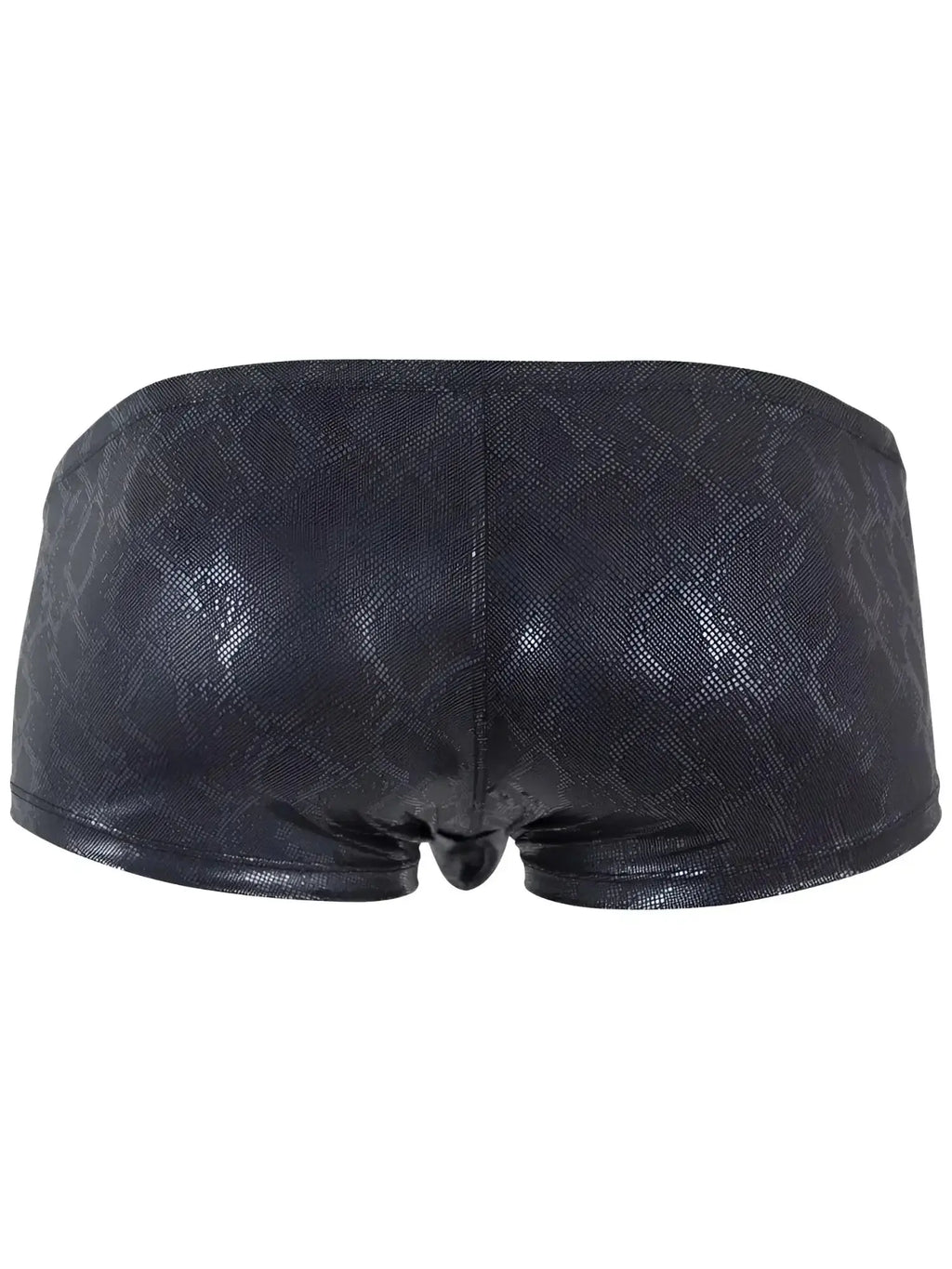 Back view of Clever 26043 Atlas Trunks in black metallic snake-print fabric.