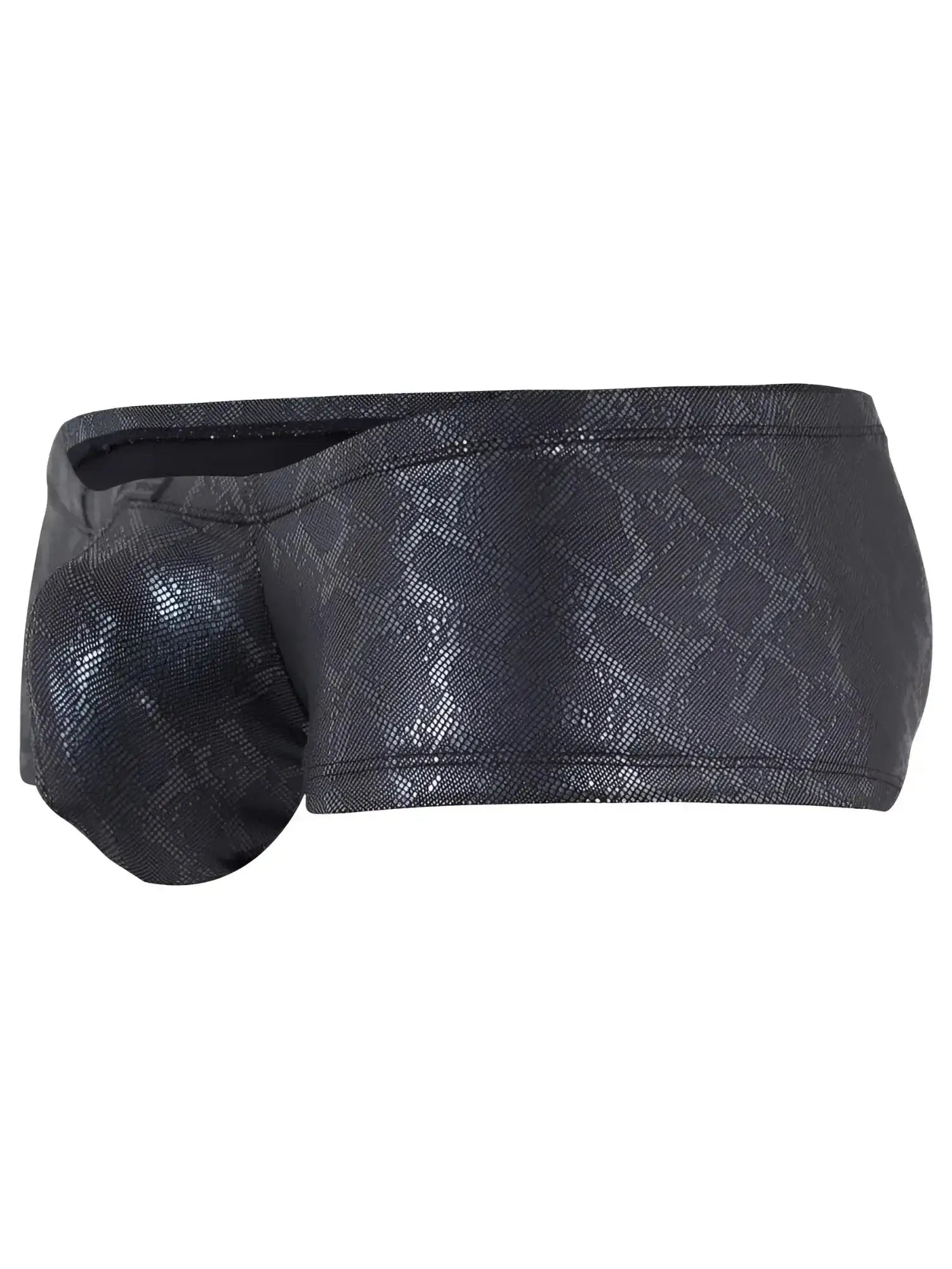 Clever 26043 Atlas trunks in sleek metallic black; side-front view showing the textured, snakeskin-pattern fabric.