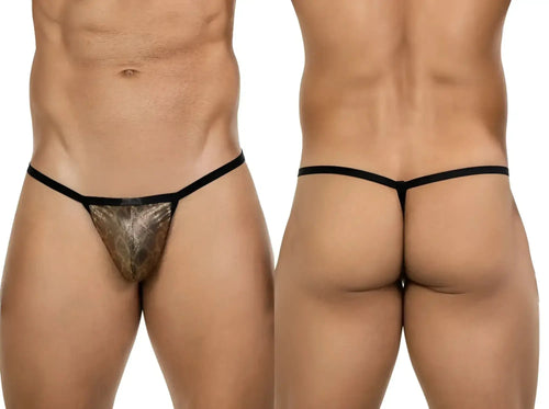 Clever 26046 Atlas G-String in gold, showing front and back views on a male model.