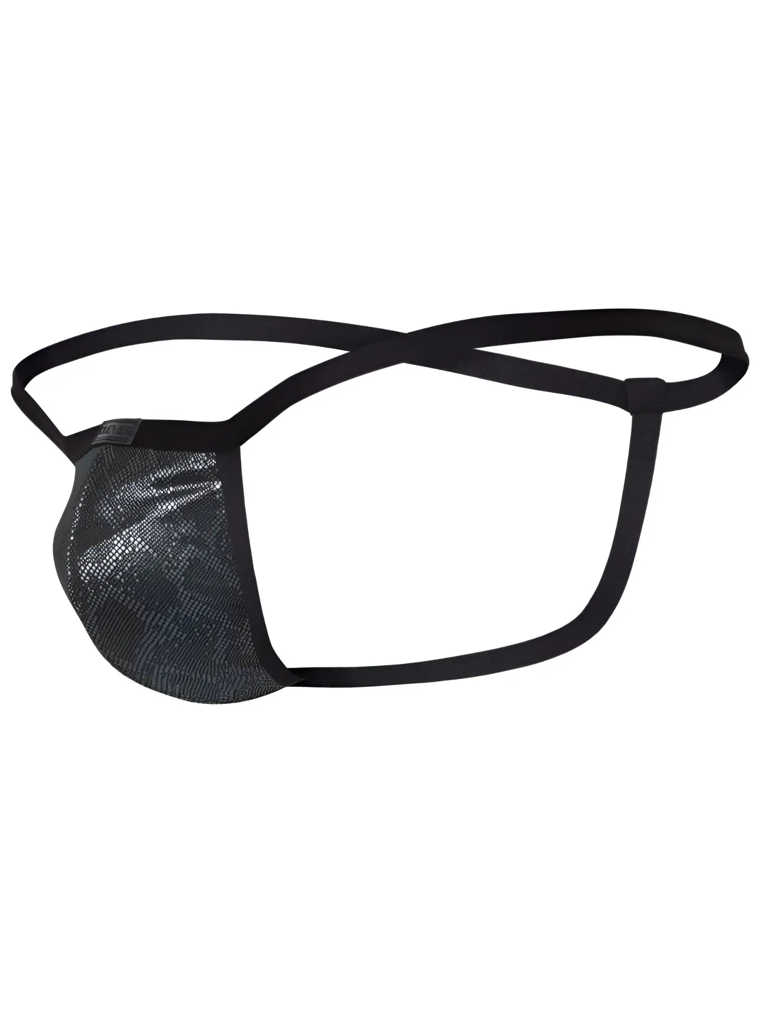 Front view of Clever 26047 Atlas G-String in black with textured fabric.