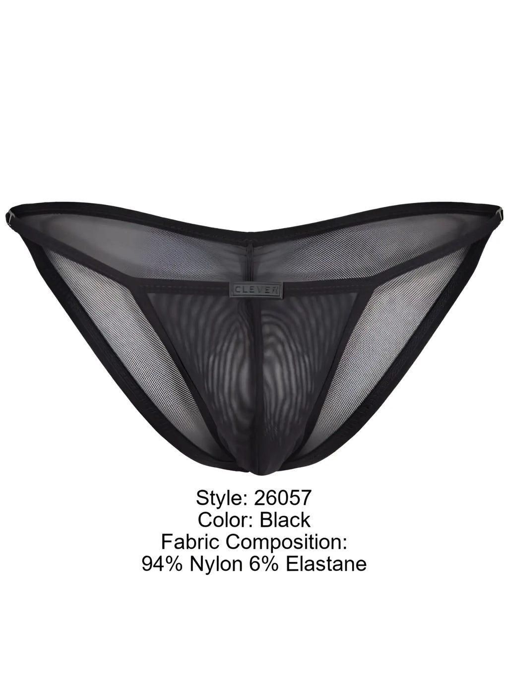 Front view of the black Clever 26057 Eos mesh bikini underwear.
