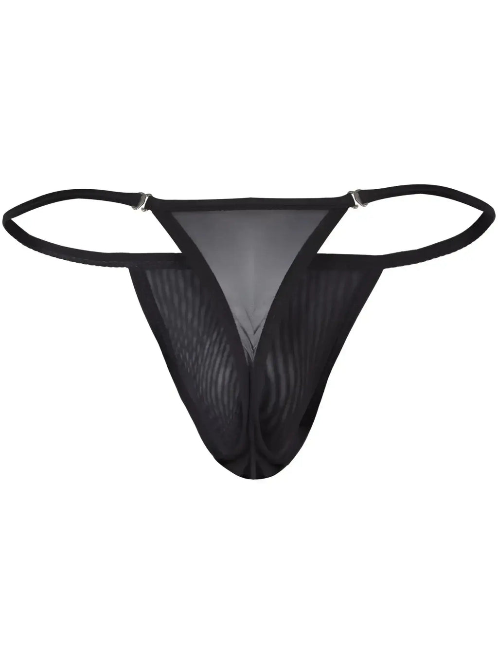 Front view of the black Clever 26058 Eos mesh thong.