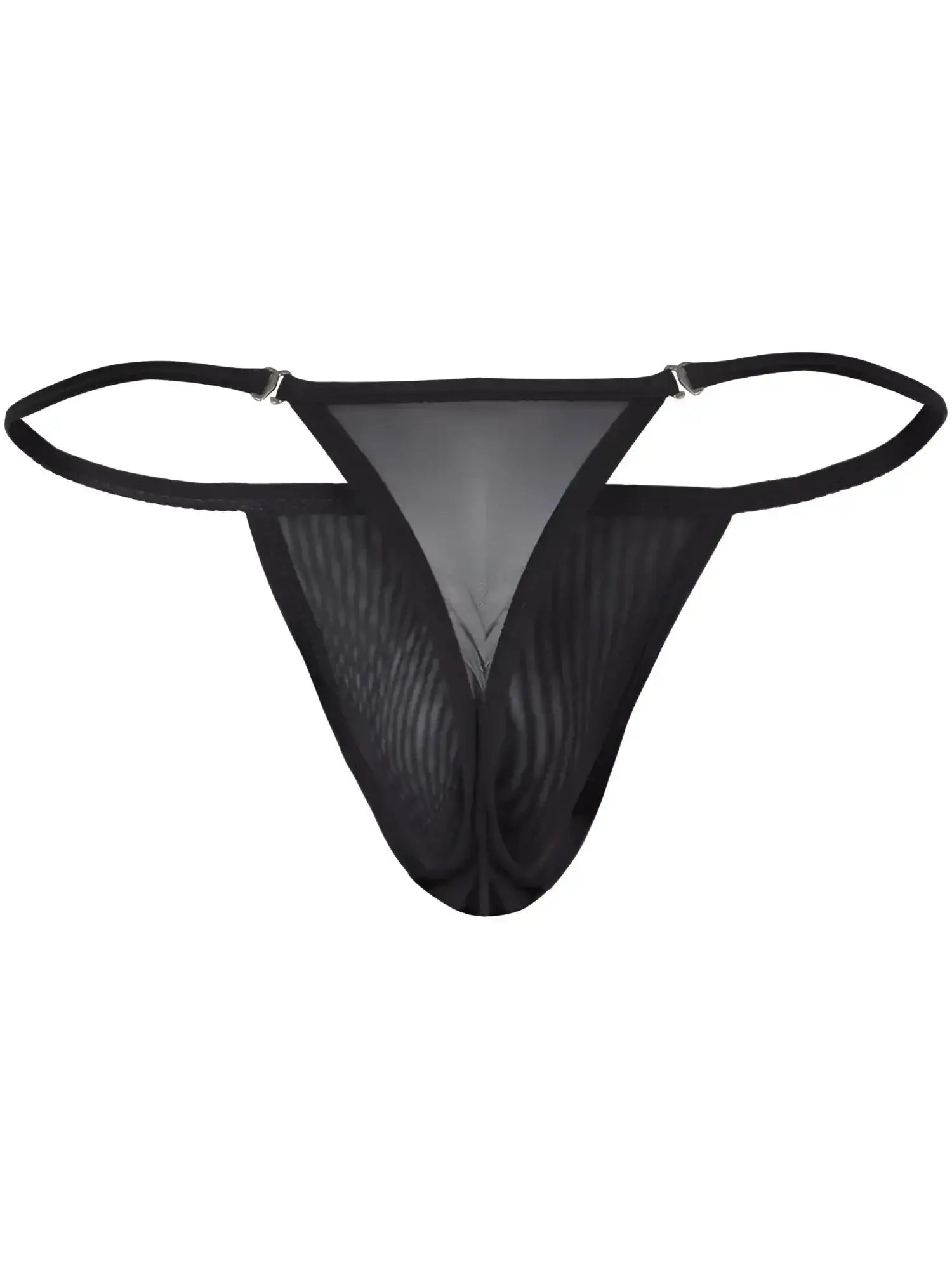 Front view of the black Clever 26058 Eos mesh thong.