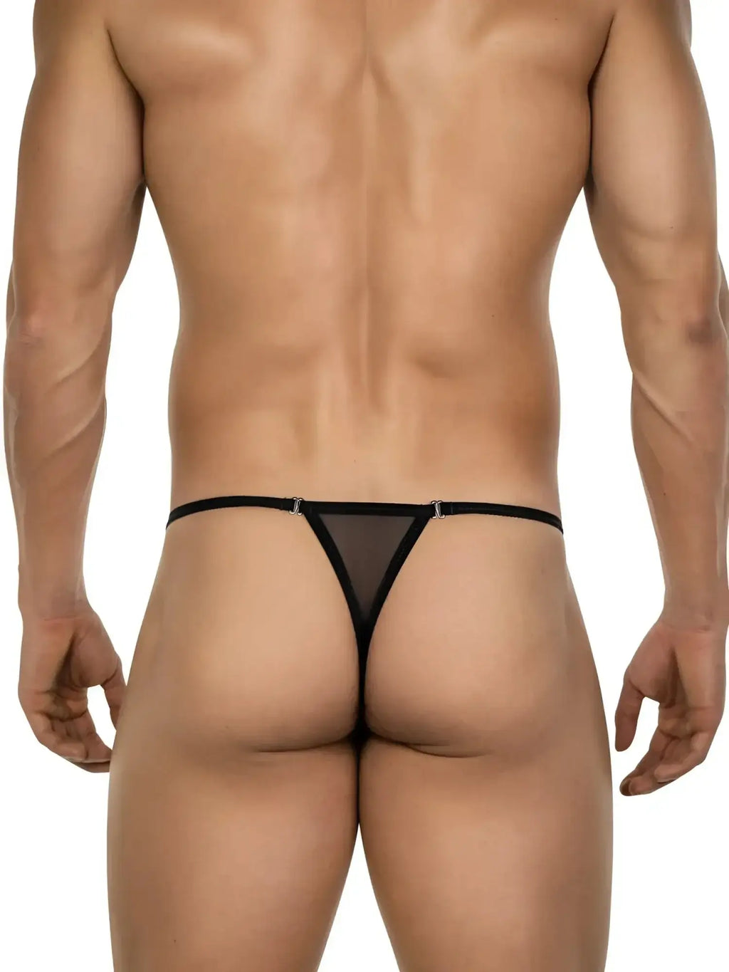 Back view of the black Clever 26058 Eos Thong on a male model.