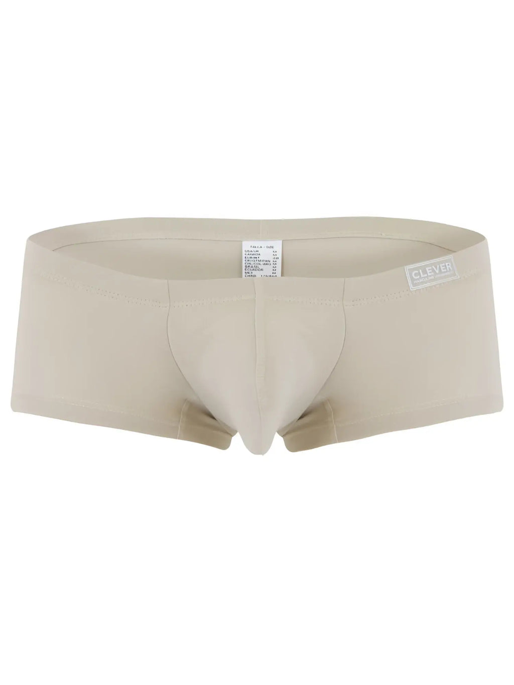 Beige clever 26066 men’s boxer briefs with smooth form-fitting fabric and branded waistband in multi-colored pack