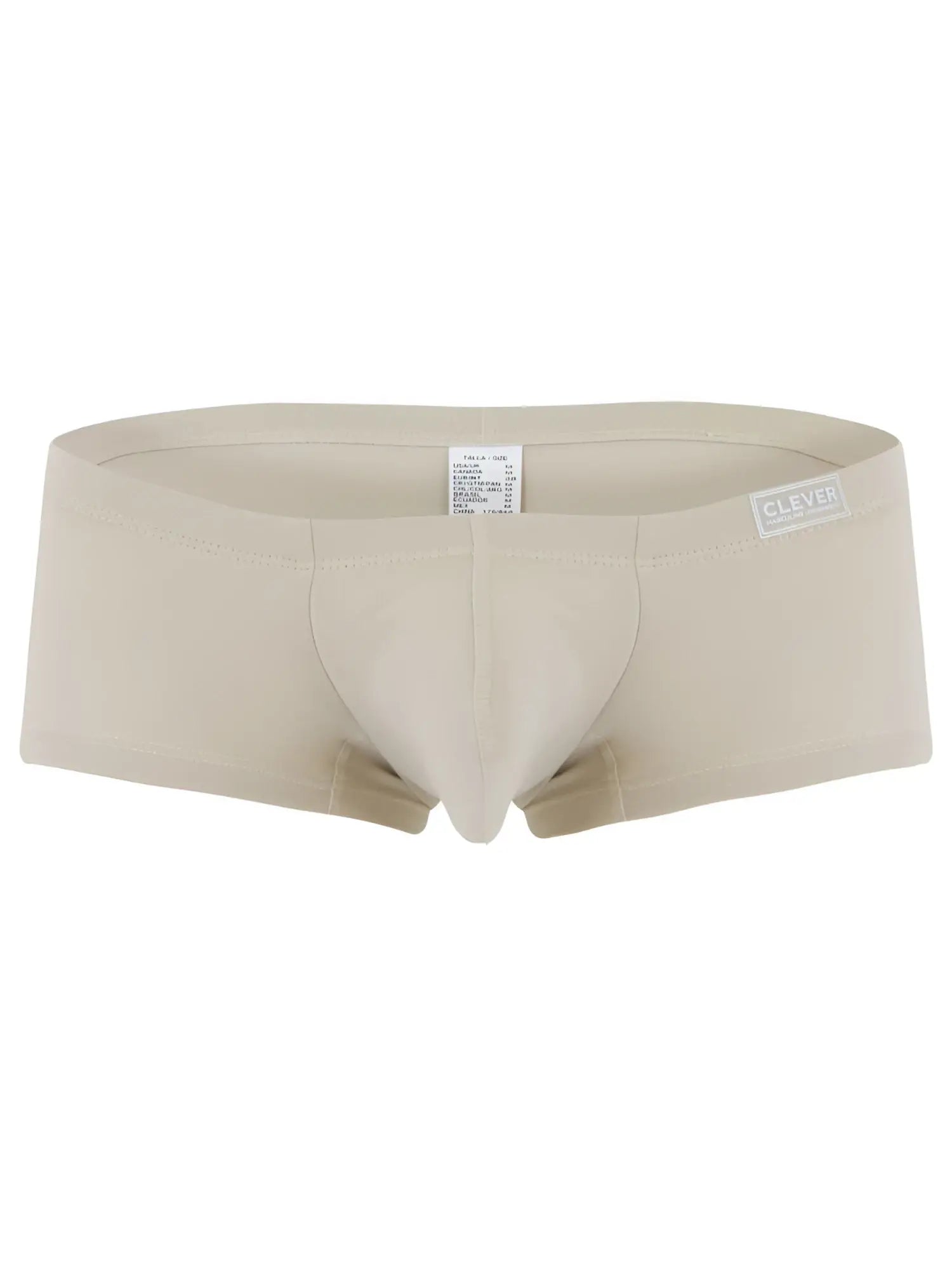 Beige clever 26066 men’s boxer briefs with smooth form-fitting fabric and branded waistband in multi-colored pack