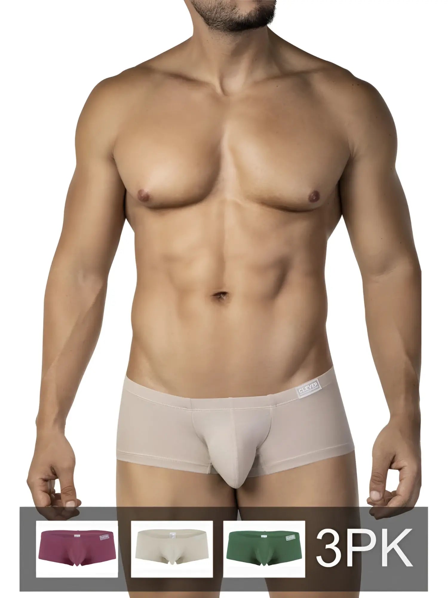 Beige men’s briefs clever 26066 3pk australian latin trunks with smooth form-fitting design and subtle brand tag